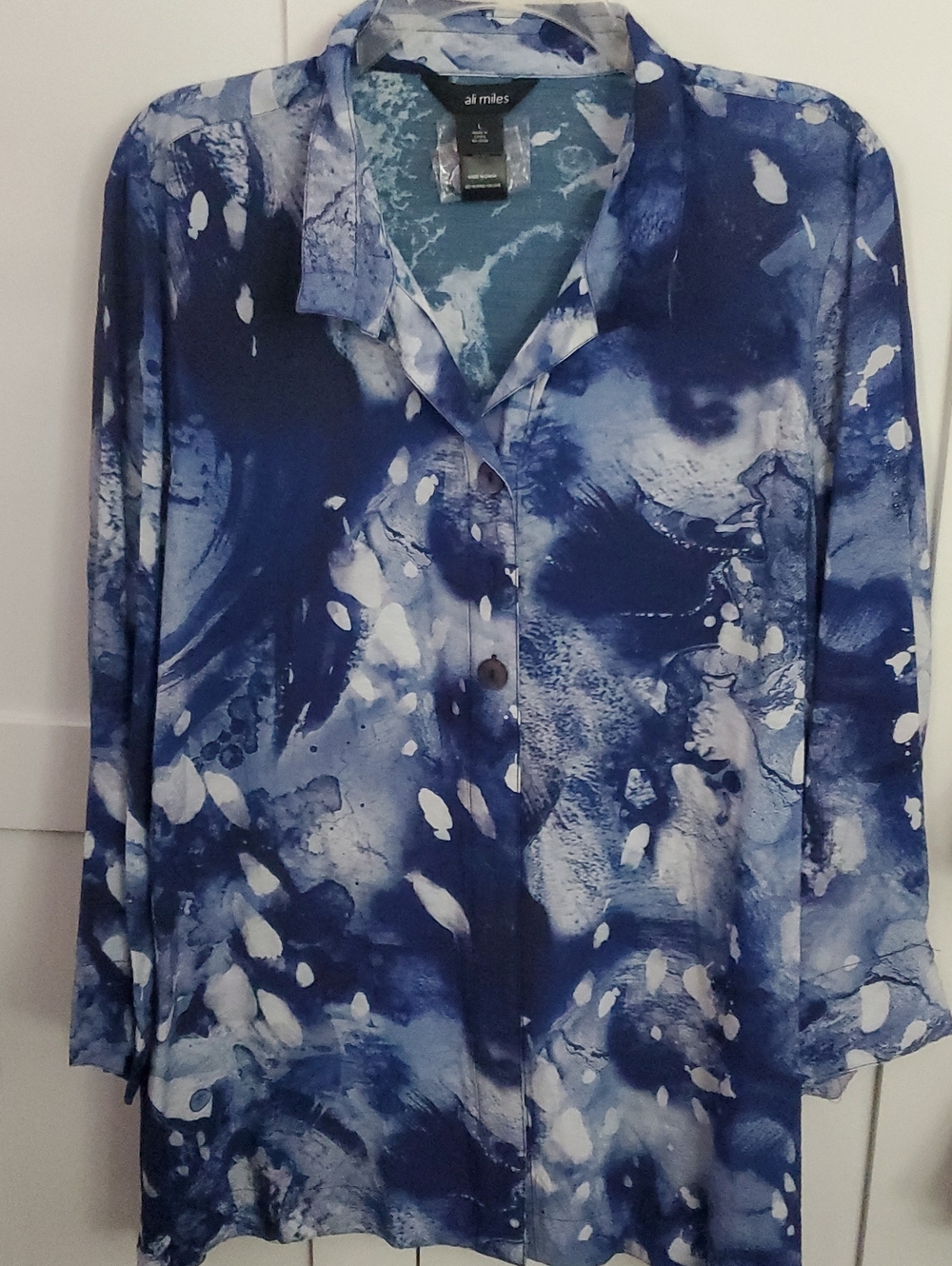 ali miles Blue Marble Print Button-Down Shirt